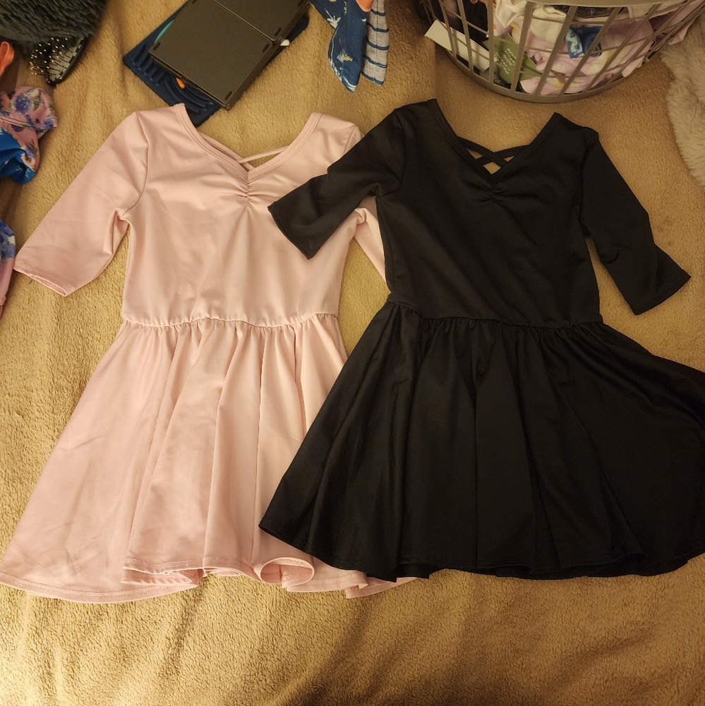 2T Dot Dot Smile Pink & Black Ballet Twirl Dresses V-Neck 3/4 Sleeve